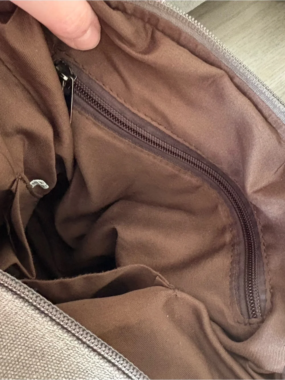 Canvas Tote Crossbody Bag in Gray with Brown Straps